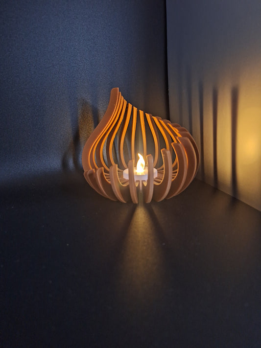 3d printed flame tea light holder, curved holder, housewarming gift