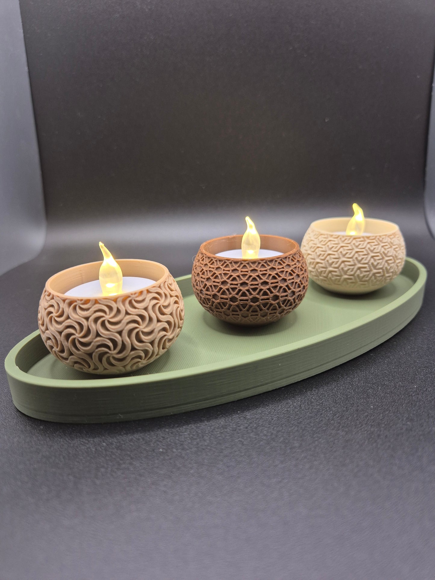 3D Printed Tea Light Holder Set: geometric  Design, Table Decoration with tray