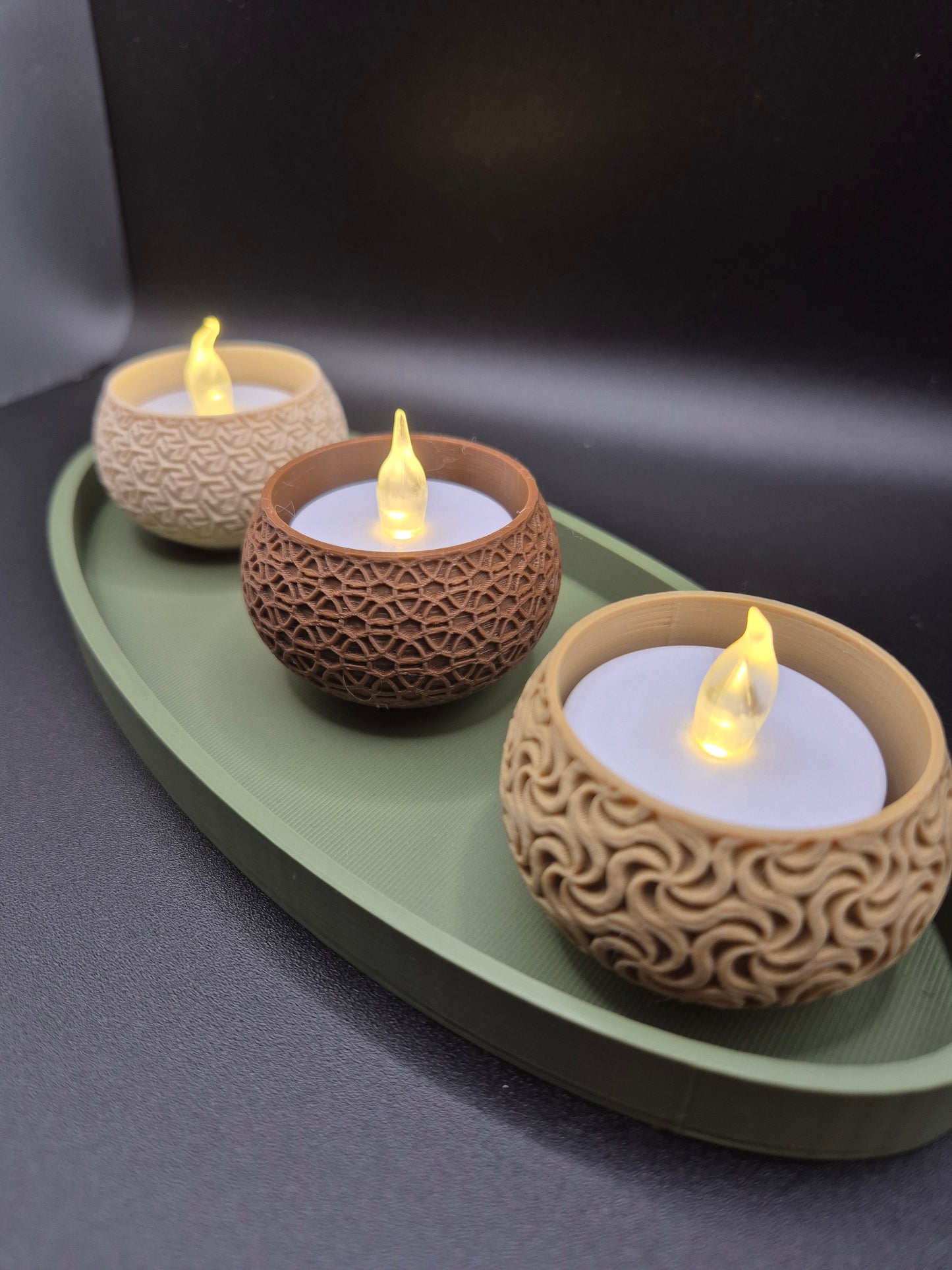 3D Printed Tea Light Holder Set: geometric  Design, Table Decoration with tray