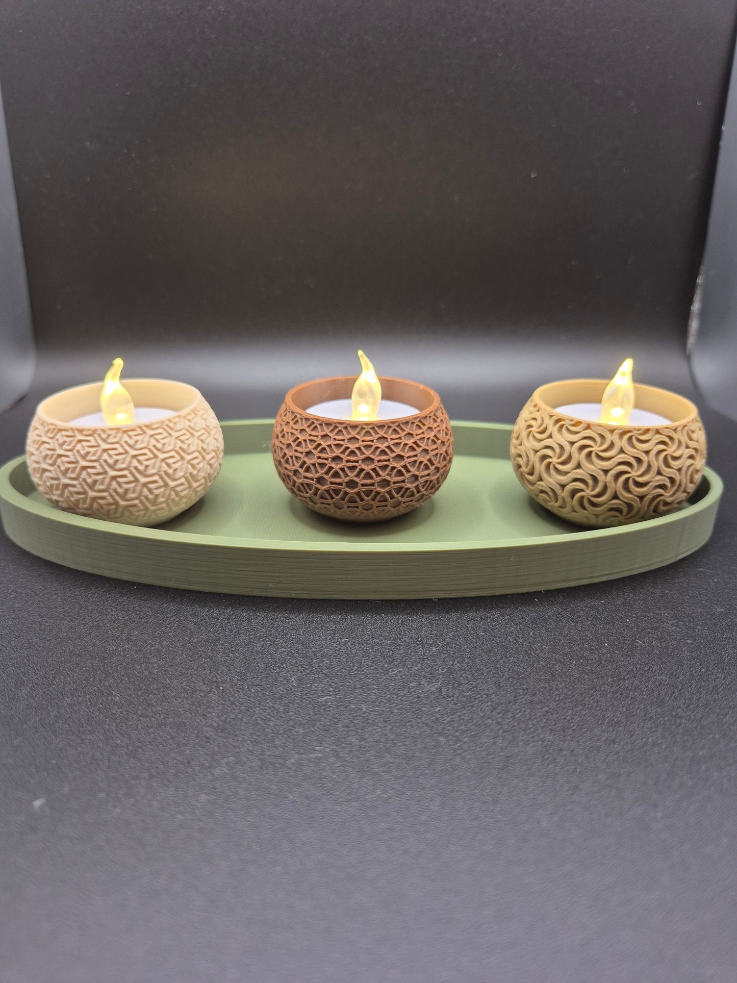 3D Printed Tea Light Holder Set: geometric  Design, Table Decoration with tray