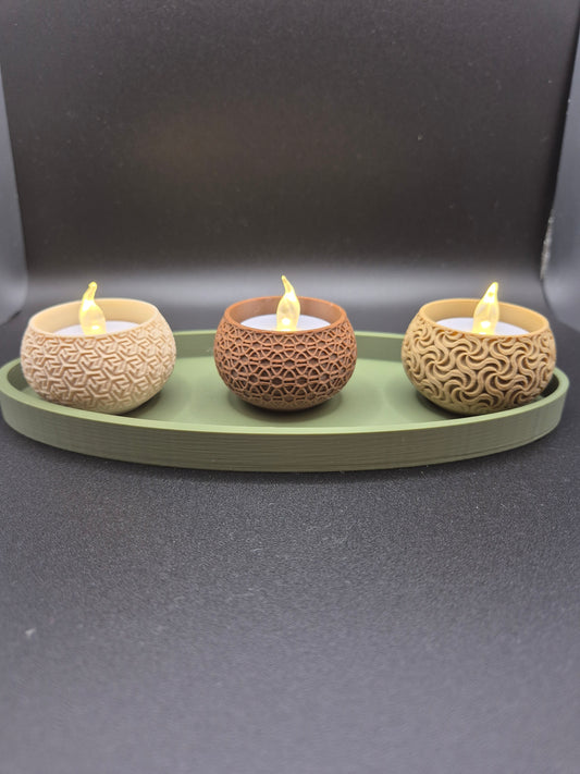 3D Printed Tea Light Holder Set: geometric  Design, Table Decoration with tray