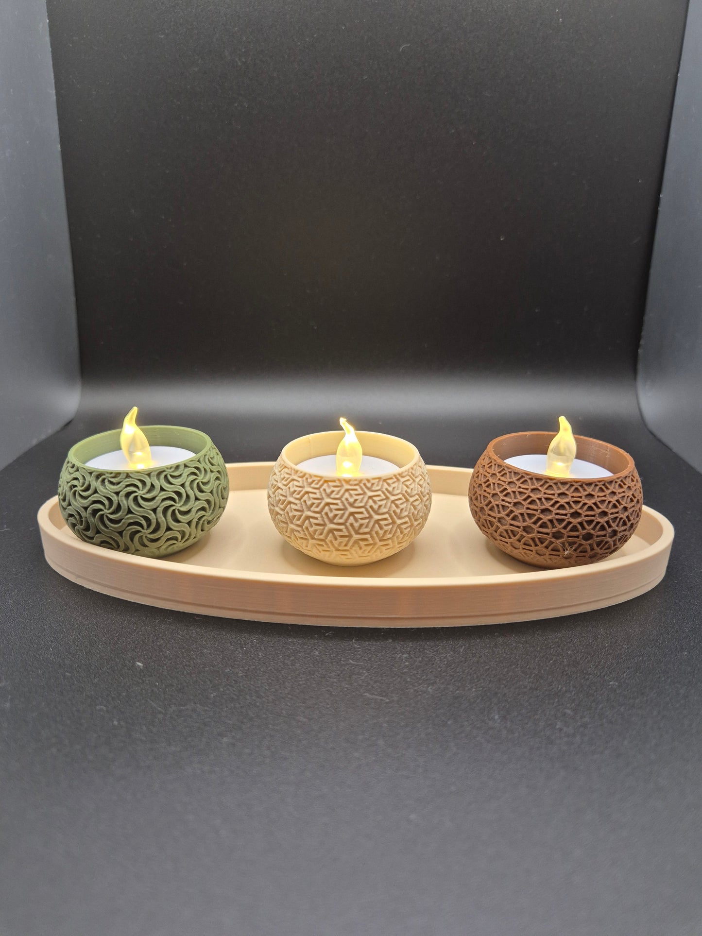 3D Printed Tea Light Holder Set: geometric  Design, Table Decoration with tray