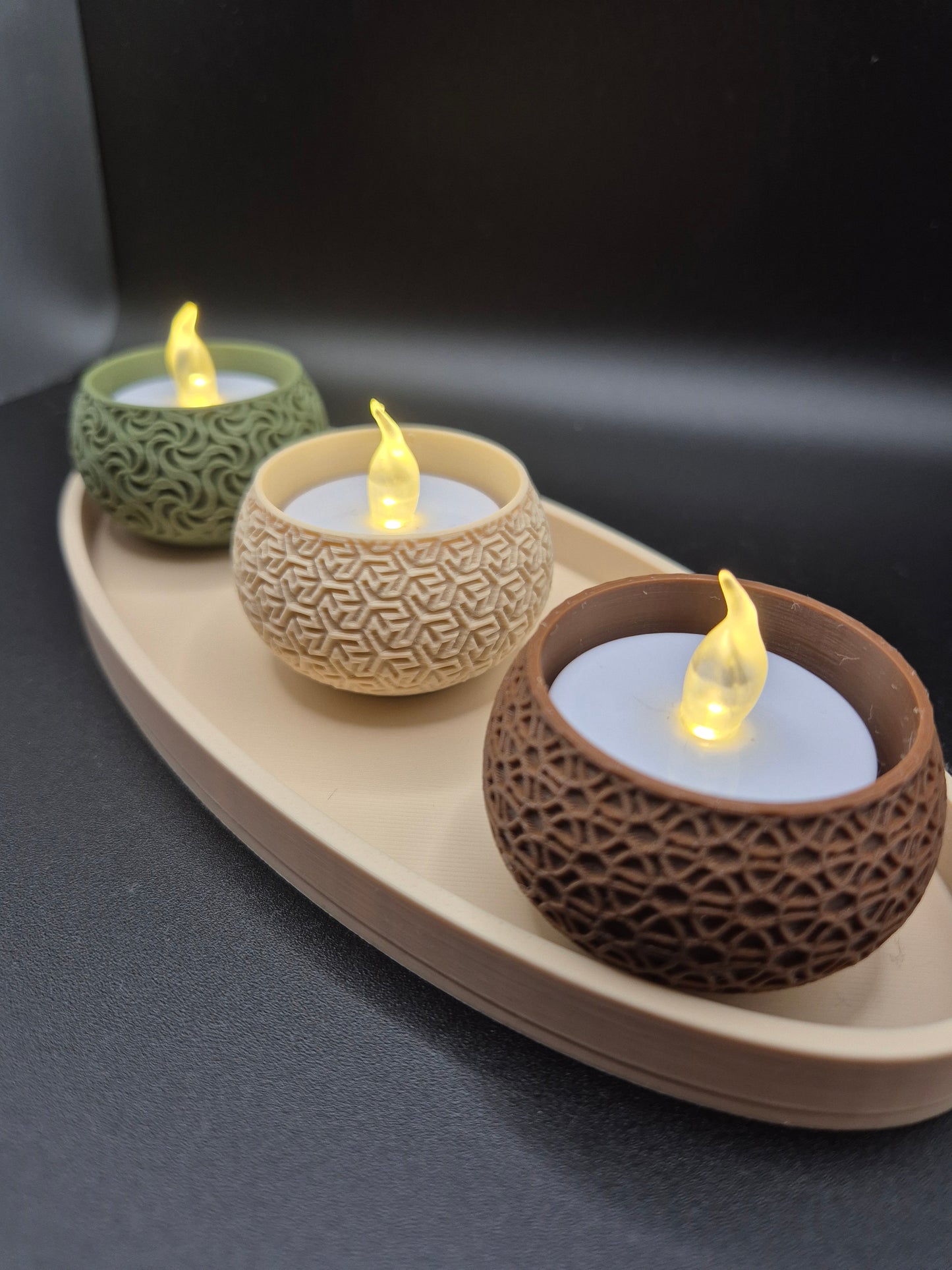 3D Printed Tea Light Holder Set: geometric  Design, Table Decoration with tray