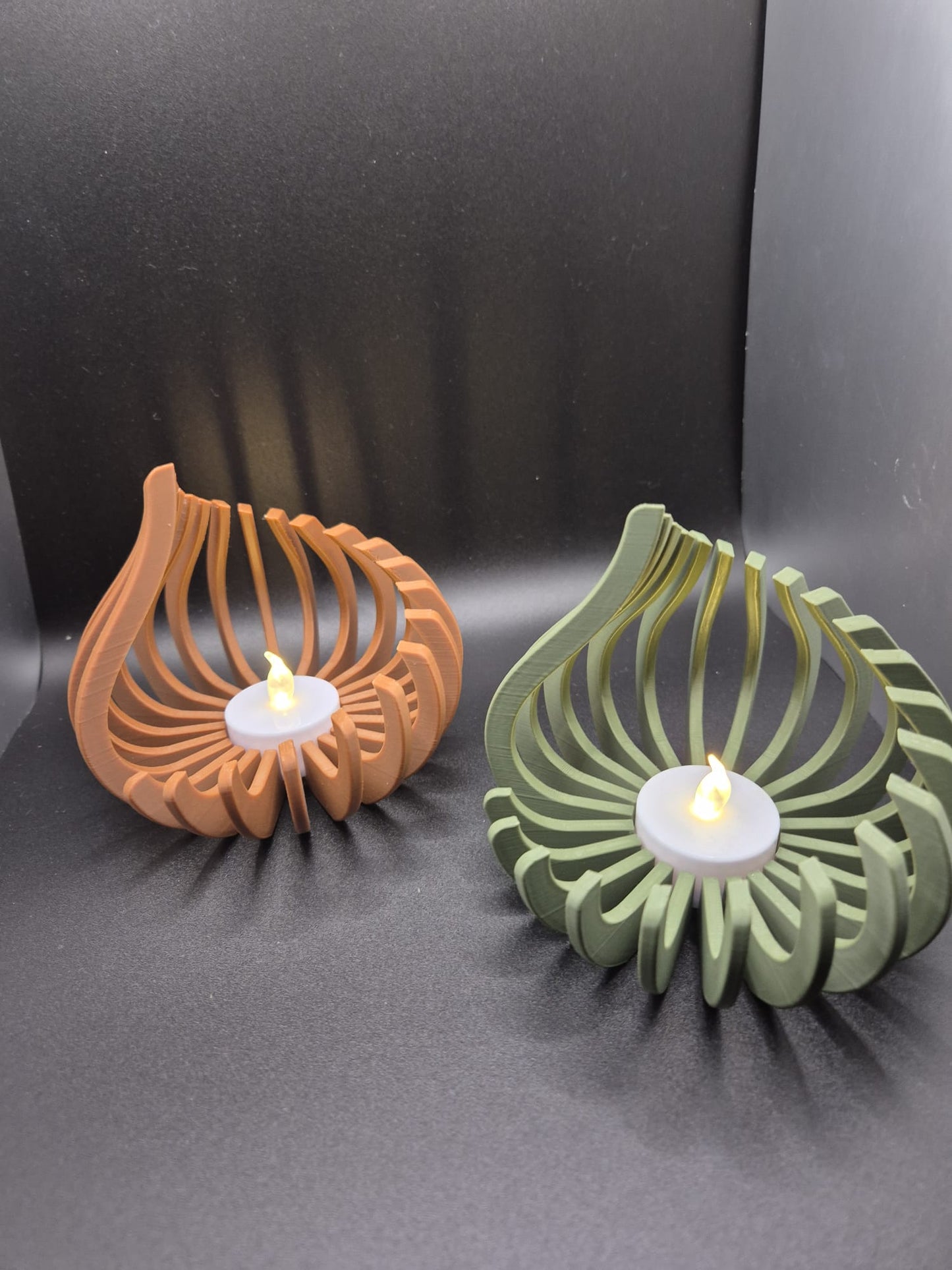 3d printed flame tea light holder, curved holder, housewarming gift